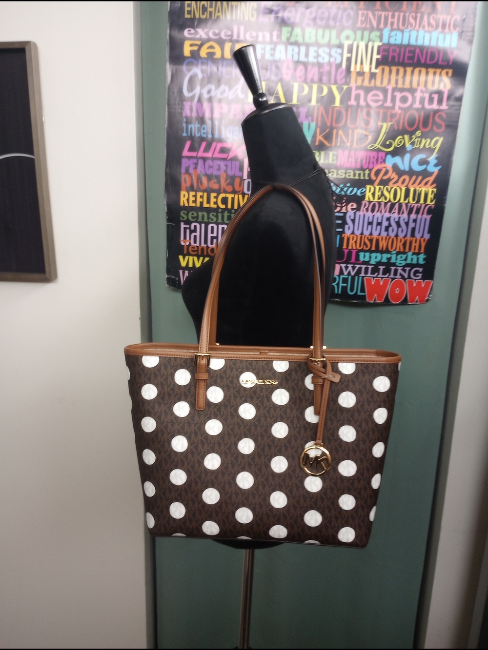 Michael Kors Brown Logo Polka Dot Tote!. - Picture 7 of 7